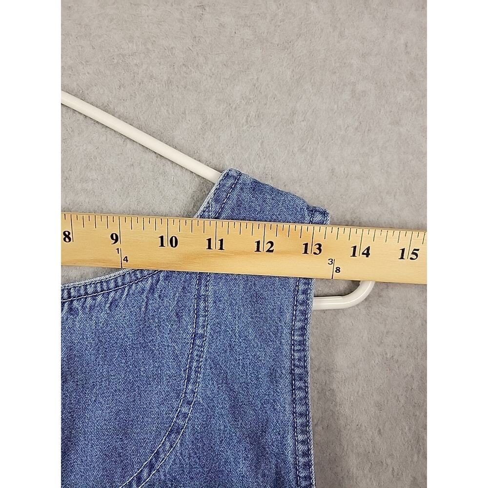Vtg Tape Measure 100% Cotton Blue Embroidered Button Up Jumper Dress Women's Med - Picture 11 of 12